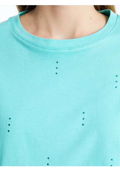 Yeni Sezon Bisiklet Yaka Taşlı Kadın Crop modelleri