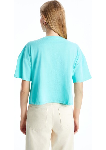 Yeni Sezon Bisiklet Yaka Taşlı Kadın Crop fırsatları