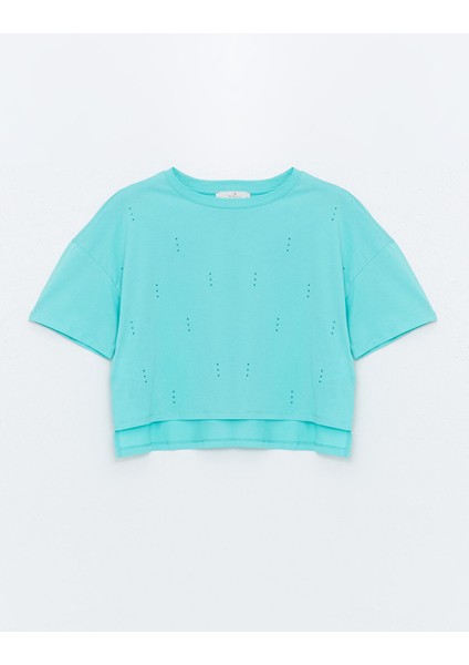 Yeni Sezon Bisiklet Yaka Taşlı Kadın Crop indirimleri