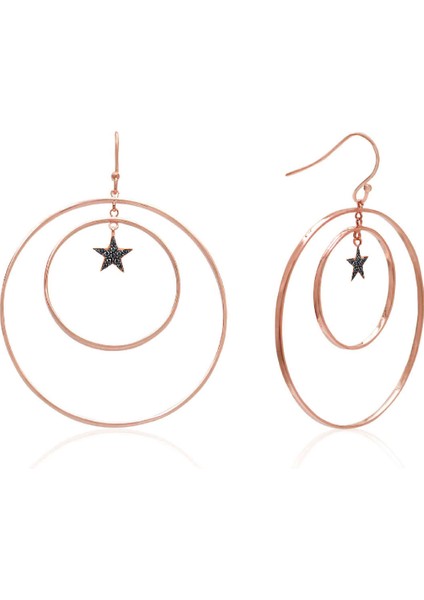 Emılıano Jewellery 925 Ayar Gümüş Yıldızlı Çift Halka Küpe