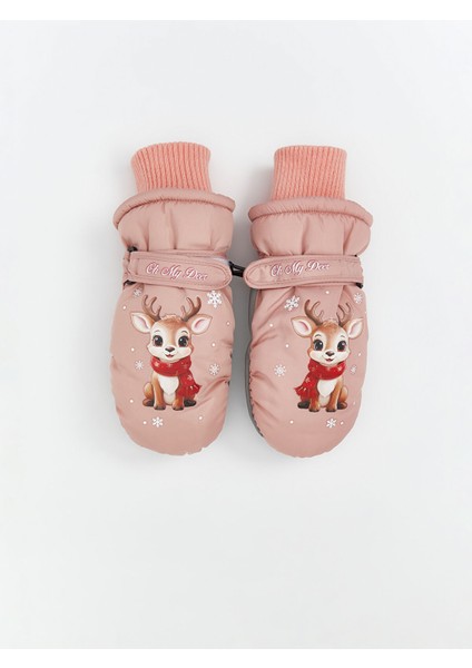 Yeni Sezon Geyik Baskılı Kız Çocuk Kar Eldiveni