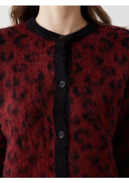 Yeni Sezon Bisiklet Yaka Leopar Desenli Kadın Triko Hırka modelleri