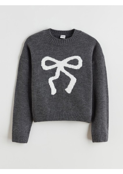 Yeni Sezon Bisiklet Yaka Fiyonk Desenli Kız Çocuk Kazak