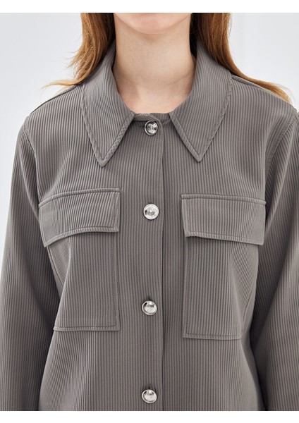 Yeni Sezon Gömlek Yaka Dokulu Kadın Ceket modelleri