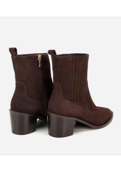 01BOH313130A480 KADIN Süet Deri Kahverengi Sivri Burunlu Lastik Detaylı Topuklu Bot fırsatları