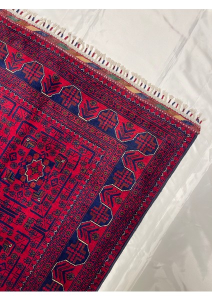 El Dokuma Afgan Halı Bordo Yün Kök Boya