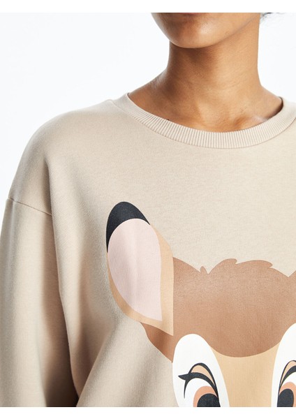 Yeni Sezon Bisiklet Yaka Bambi Baskılı Oversize Kadın Kalın Sweatshirt modelleri