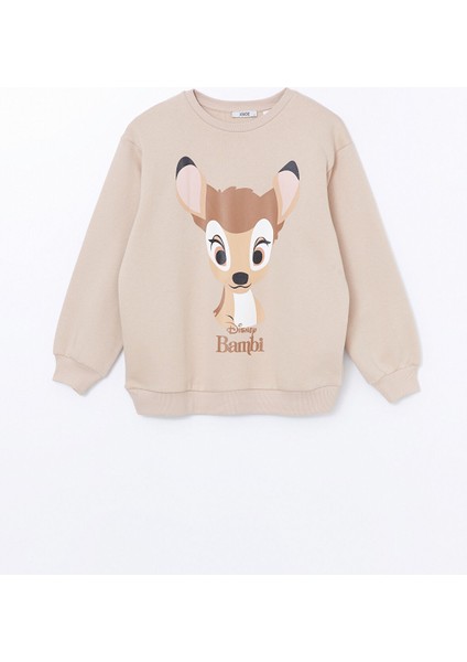 Yeni Sezon Bisiklet Yaka Bambi Baskılı Oversize Kadın Kalın Sweatshirt indirimleri