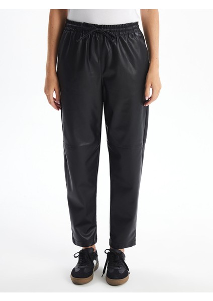 Yeni Sezon Beli Lastikli Deri Görünümlü Kadın Pantolon fiyatları