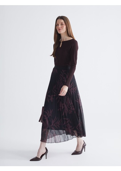 Yeni Sezon Beli Lastikli Desenli Pileli Şifon Etek