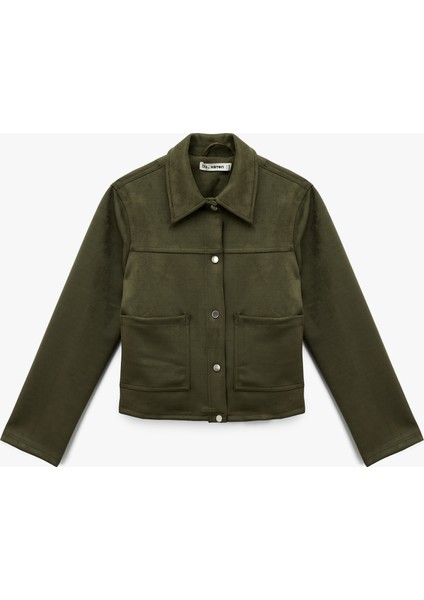 Çıtçıt Düğmeli Cep Detaylı Klasik Yaka Uzun Kollu Suni Süet Gömlek