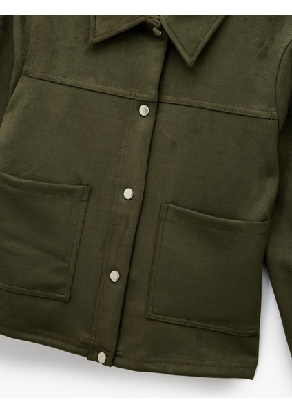 Çıtçıt Düğmeli Cep Detaylı Klasik Yaka Uzun Kollu Suni Süet Gömlek modelleri