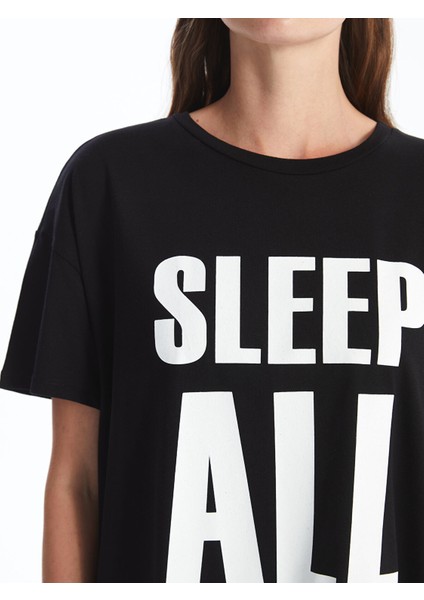 Yeni Sezon Bisiklet Yaka Baskılı Kadın Gecelik modelleri