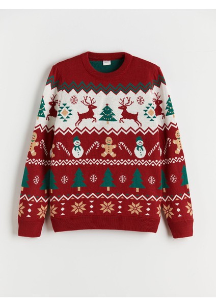 Yeni Sezon Bisiklet Yaka Yılbaşı Temalı Erkek Çocuk Triko Kazak