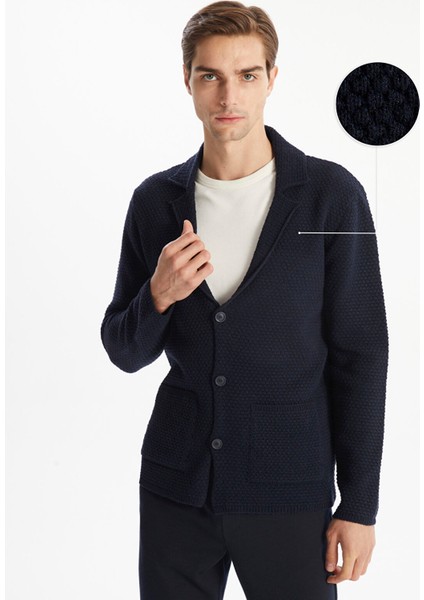 Yeni Sezon Standart Kalıp Ceket Yaka Erkek Triko Hırka