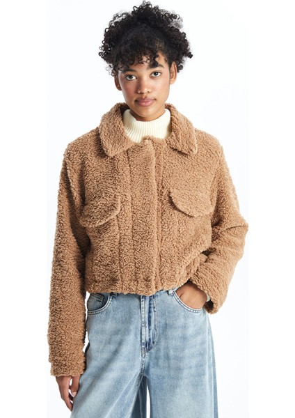 Yeni Sezon Gömlek Yaka Kadın Pelüş Ceket