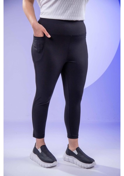 Kadın 1222546 Büyük Beden Cepli Siyah Tayt