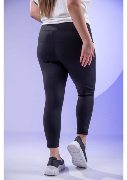 Kadın 1222546 Büyük Beden Cepli Siyah Tayt