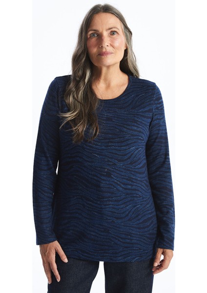 Yeni Sezon Bisiklet Yaka Desenli Uzun Kollu Kadın Bluz