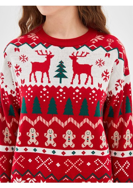 Yeni Sezon Bisiklet Yaka Yılbaşı Temalı Kadın Triko Kazak modelleri