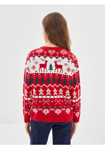 Yeni Sezon Bisiklet Yaka Yılbaşı Temalı Kadın Triko Kazak fırsatları