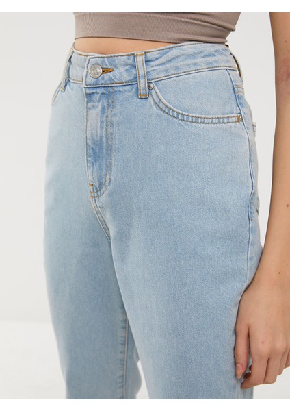 Yeni Sezon Kadın Yüksek Bel Mom Fit Düz Jean Pantolon indirimleri