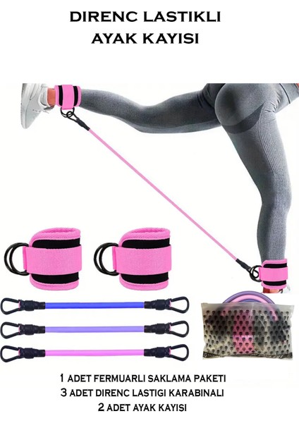 6'lı Direnç Lastiği Seti Pilates Seti Pilates Lastiği Kalça Egzersiz Seti Direnç Lastikli Ayak Kayış