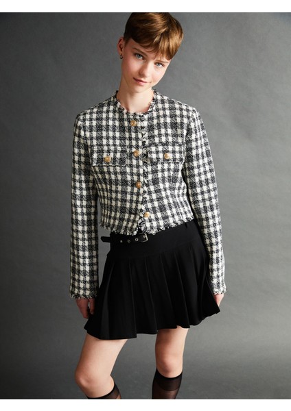 Yeni Sezon Bisiklet Yaka Ekose Kadın Ceket