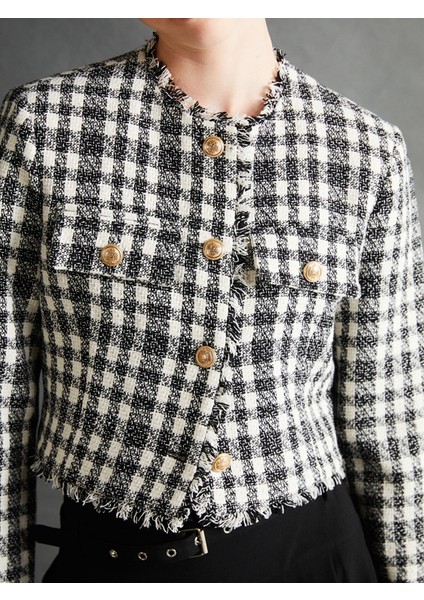 Yeni Sezon Bisiklet Yaka Ekose Kadın Ceket modelleri