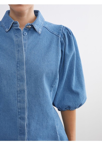 Yeni Sezon Balon Kollu Kadın Jean Gömlek modelleri