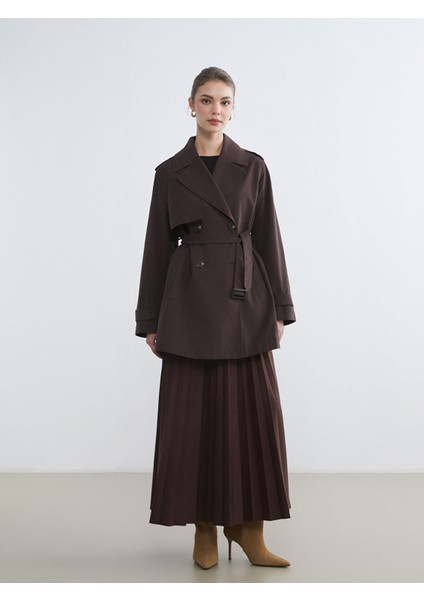 Yeni Sezon Beli Fermuarlı Süet Görünümlü Pileli Etek