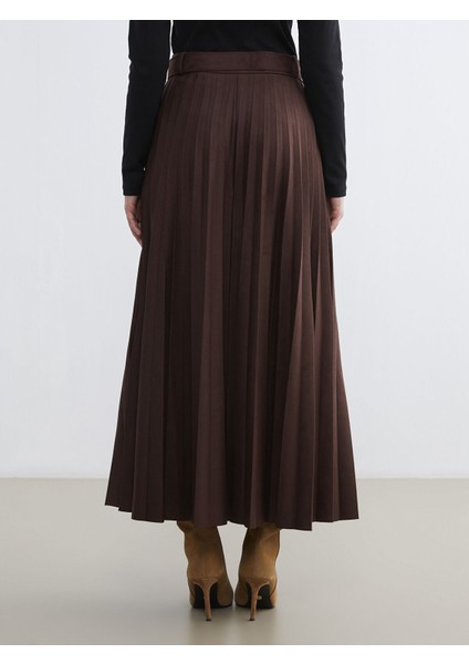 Yeni Sezon Beli Fermuarlı Süet Görünümlü Pileli Etek fırsatları