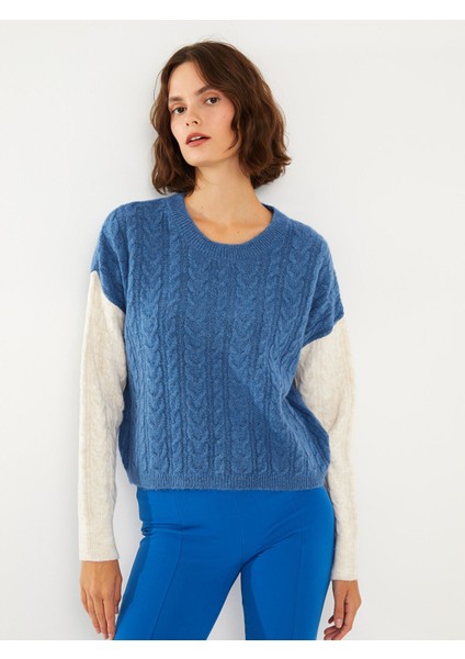 Yeni Sezon Bisiklet Yaka Kendinden Desenli Uzun Kollu Triko Kadın Kazak