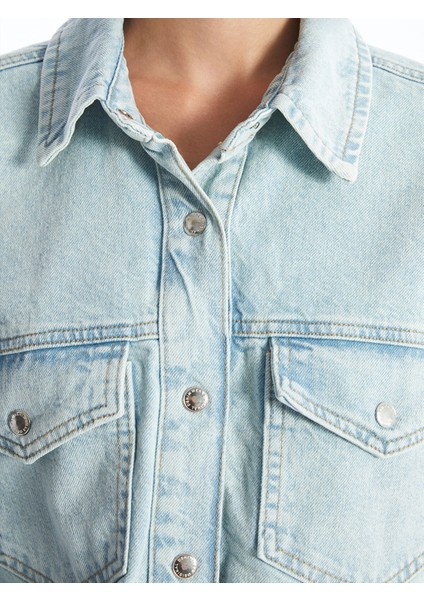 Yeni Sezon Düz Uzun Kollu Crop Kadın Jean Gömlek Ceket modelleri