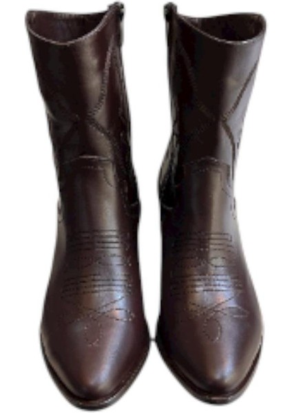 Kahve Hakiki Deri Işleme Detaylı Western Bot fiyatları