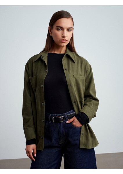 50532 Çıtçıtlı Süet Gömlek-Çağla fiyatları