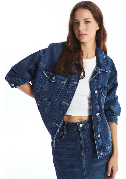 Yeni Sezon Gömlek Yaka Oversize Kadın Jean Ceket