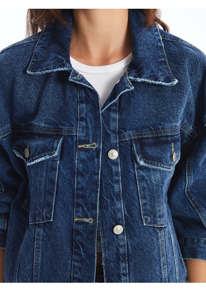 Yeni Sezon Gömlek Yaka Oversize Kadın Jean Ceket modelleri