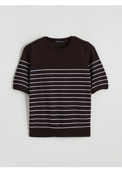 Yeni Sezon Bisiklet Yaka Çizgili Kadın Triko Kazak