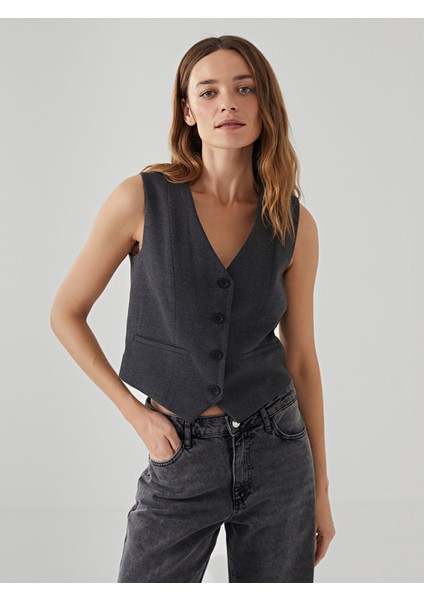 Yeni Sezon V Yaka Kadın Klasik Yelek