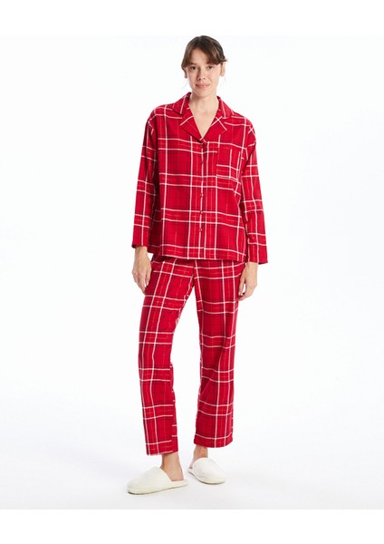 Yeni Sezon Gömlek Yaka Ekose Kadın Pijama Takımı