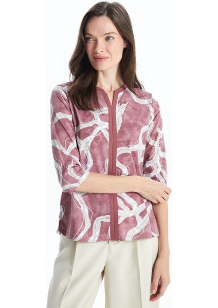 Yeni Sezon Kaçık Yaka Desenli Kadın Bluz