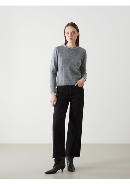 Yeni Sezon Bisiklet Yaka Taşlı Kadın Triko Kazak fiyatları