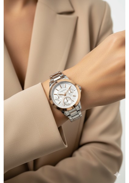 Kadın Kol Saati Altın ve Gümüş Renk, Gümüş Kadran - Şık Metal Kordon, 2 Yıl Garantili modelleri