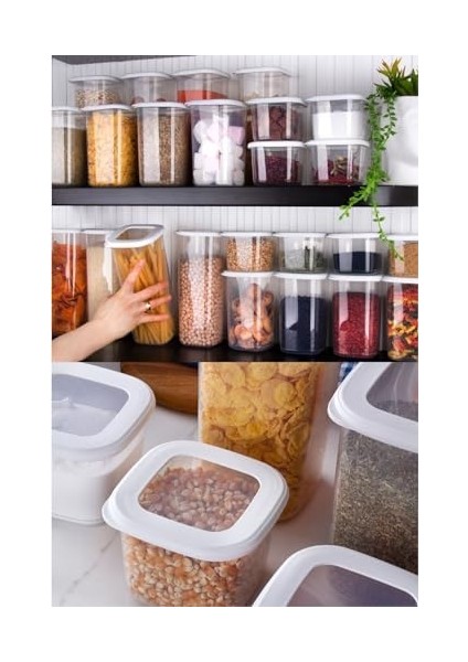 Foly 12&apos;li Set Küçük Boy 0,55 Litre Etiketli Kaşıklı Kare Erzak Saklama Kabı Beyaz modelleri