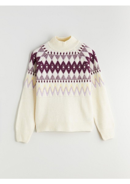 Yeni Sezon Yarım Balıkçı Yaka Desenli Kadın Triko Kazak indirimleri