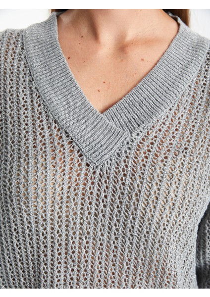 Yeni Sezon V Yaka Ajurlu Uzun Kollu Kadın Triko Kazak modelleri