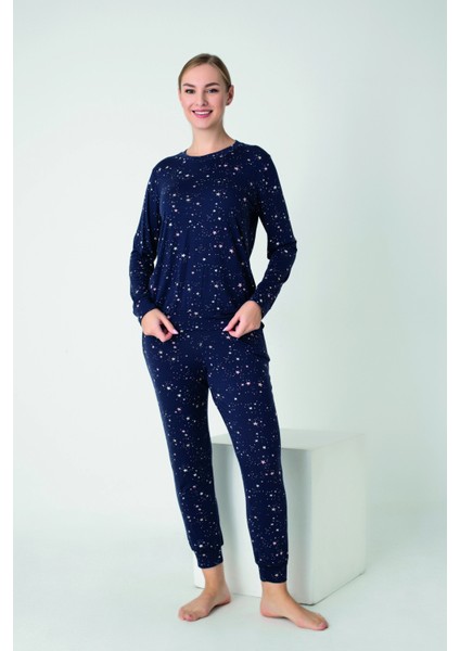 Kadın Viskon Bisiklet Yaka Uzunkol Pijama Takım C840-902 modelleri