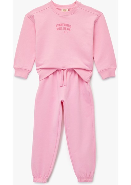 Baskılı Uzun Kollu Bisiklet Yaka Şardonlu Eşofman Takımı