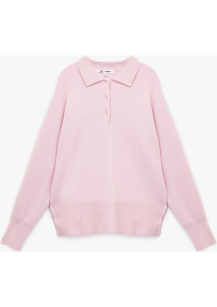 Uzun Kollu Düğme Detaylı Basic Polo Yaka Triko Kazak modelleri